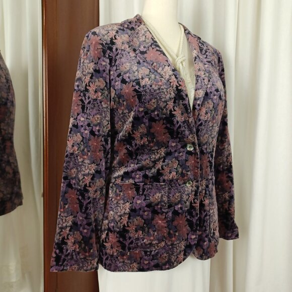 Vintage 70s Dark Floral Cotton Velvet Blazer - Picture 3 of 9